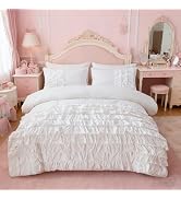 Holawakaka White Waterfall Ruffle Comforter Set Twin Size Multi-Layers Ruffled Shabby Chic 3PCS B...