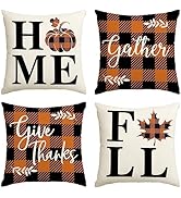 AVOIN colorlife Home Fall Buffalo Check Plaid Pumpkin Maple Leaf Throw Pillow Cover, 18 x 18 Inch...
