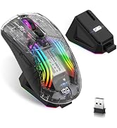 Wireless Gaming Mouse with Transparent RGB Mechanical, Tri-Mode 2.4GHz/Bluetooth/Wired Mouse, Cha...