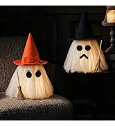 fesopial Halloween Decorations – Set of 2 Light-Up Ghosts with Witch Hats | Spooky Glowing Table ...