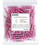 100 Pcs Red Heat Shrink Butt Connectors, 22-16 AWG Marine Grade Insulated Crimp Wire Connectors, ...