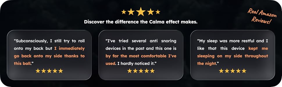 customer reviews for Calma Clip anti snoring device helping users stay on their side while sleeping