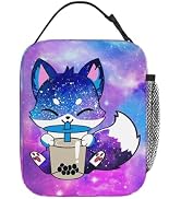 WOEMOZAP Galaxy Fox Insulated Lunch Box,Kawaii Fox Drinking Boba Bubble Tea Kids Lunch Bags For G...