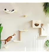 FUKUMARU Cat Wall Shelves, 5-Piece Stable Wooden Wall-Mounted Furniture Set, Kitty Climber with H...