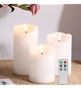 Eywamage White Flameless Pillar Candles with Remote, Flickering Realistic Battery Powered LED Wax...