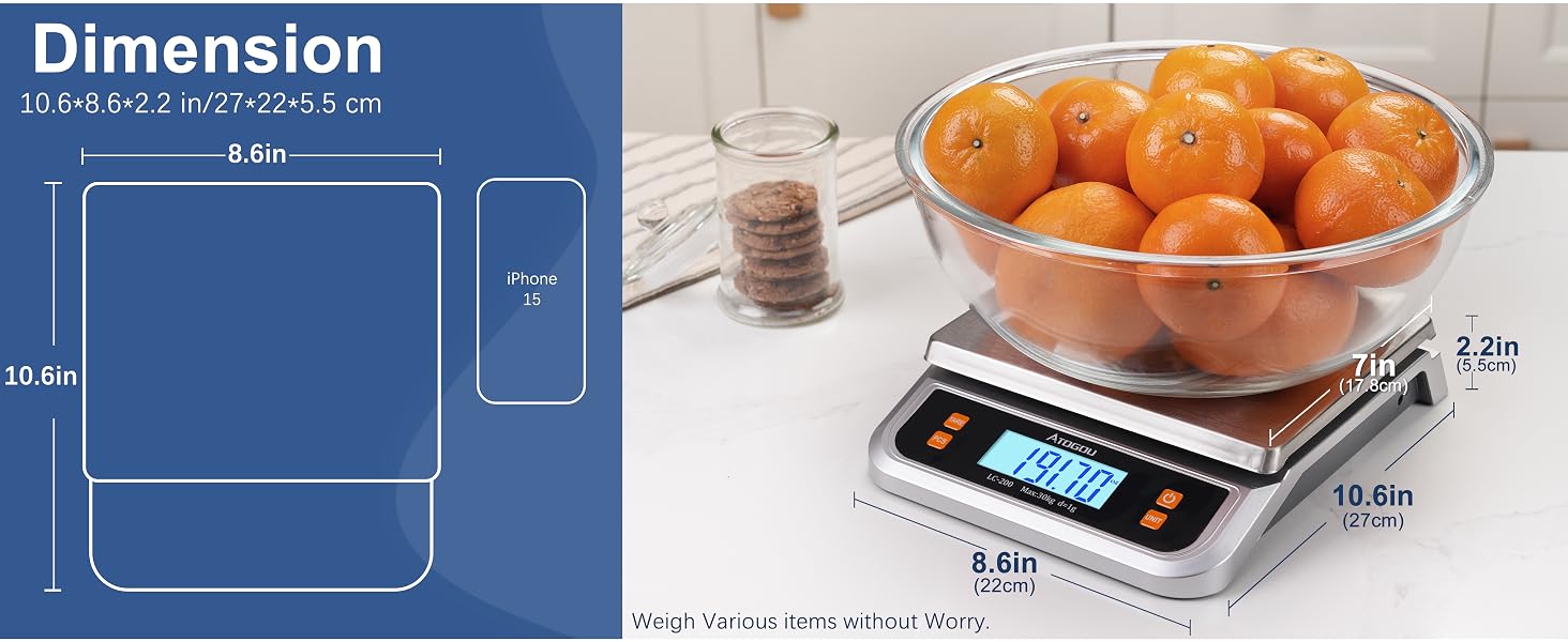 ATOGOU 66lb/30kg Commercial Large Digital Kitchen Scale