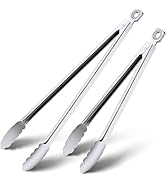 Grill Tongs - 12 Inch & 17 Inch Extra Long BBQ Tongs, Heat Resistant Stainless Steel Kitchen Tong...