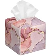 Pink Gold Liquid Marble Tissue Box Cover Square,Modern Marble Texture Tissue Box Holder Waterproo...
