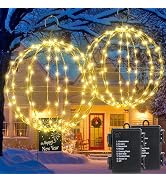 Joomer Battery Christmas Ball Lights, 13in & 11in Foldable Sphere Lights | Metal Hanging Globe Li...