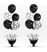 2 Set Black Table Balloons Foil Spray Centerpiece with Black and Confetti Balloons Stand Kit for ...