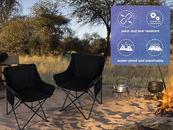 black folding chairs set for outdoors