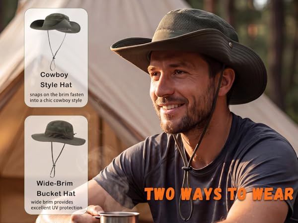 Connectyle UPF 50+ Wide Brim Sun Hat for Men Breathable Cowboy Bucket Hat fishing Hiking hat