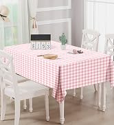 FALIZIFU 2 Pack Pink Gingham Tablecloth 54 × 108 Inch Pink and White Checkered Table Cloth Plasti...