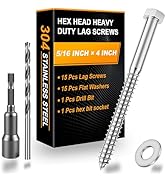 Xpokcai 15 Sets 5/16" x 4" Hex Head Lag Screws for Wood, Hex Head Lag Bolts,304 Stainless Steel 1...