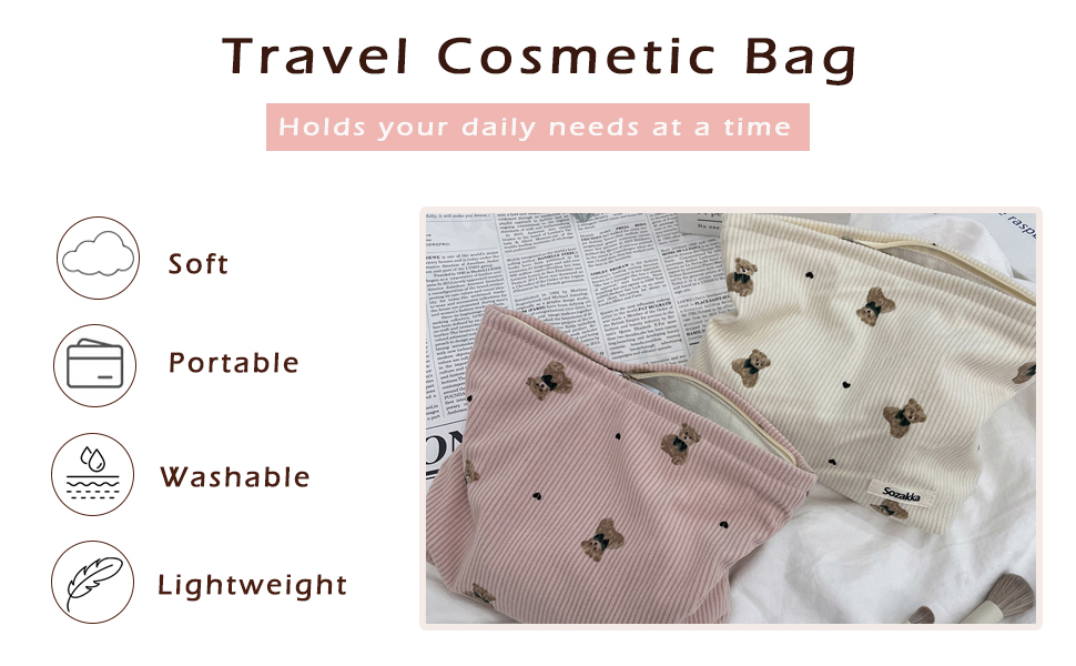 Cute Small Soft Corduroy Zipper Makeup Bag for Purse