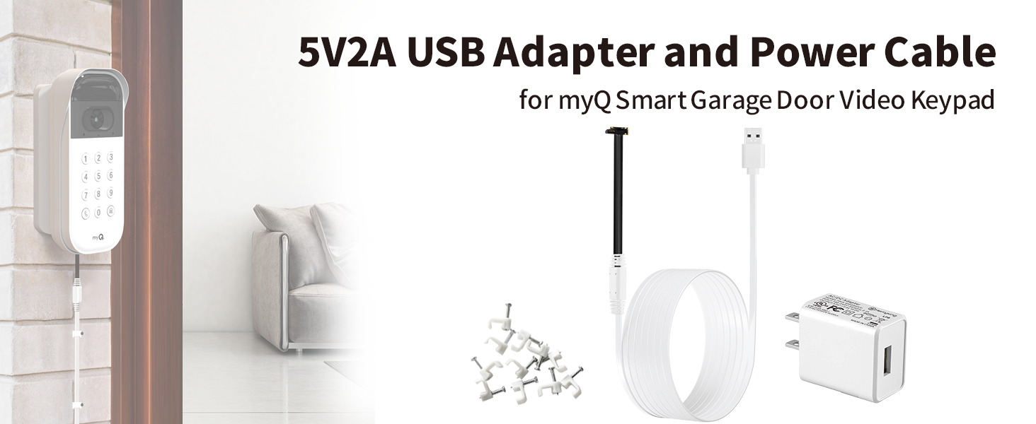 Power Cable and Adapter for myQ Smart Garage Door Video Keypad
