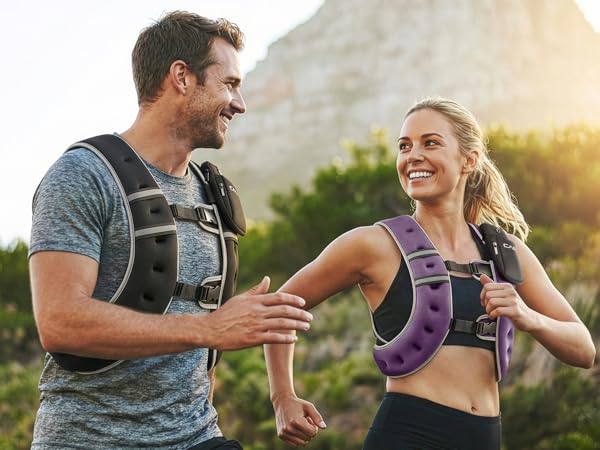 man and woman walking and hiking with CAP weighted vest