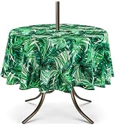 UMINEUX Outdoor Tablecloth with Umbrella Hole and Zipper, Spring/Summer Waterproof Table Cover fo...