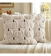 MIULEE Fall Pumpkin Pillow Covers Fall Decor Beige Olive Green Stem 18x18 | Decorative Autumn Har...
