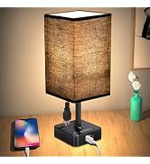 cozoo USB Bedside Table Desk Lamp with 3 USB Charging Ports and 2 Outlets Power Strip,Black Charg...