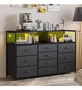 Unionly 55W 10-Drawers Dresser with 2 Open Storage Shelves, TV Stand Dresser for 55,65 inch TV,wi...