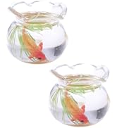 2Pcs Multicolour Mini Round Fish Tank Realistic Glass Decor for Dollhouse Display Captivating Min...