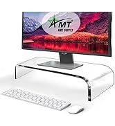 AMT Clear Acrylic Computer Monitor Stand, Grade-A Acrylic Clear Monitor Riser, Cat Keyboard Prote...