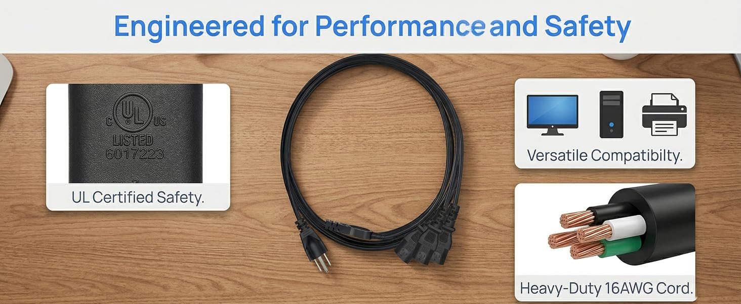 NEMA 5-15P to IEC320 3X C13 Y-Power Cable
