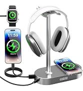 cozoo 15W Wireless Charging Headphone Stand with USB & Type-C Ports, Desktop Gaming Headset Holde...