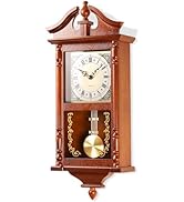 25IN Grandfather Vintage Wall Clock with Pendulum and Chime, Hour/Quarter-Hour Chime, Rub...