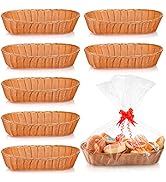 Yesland 8 Pack Long Poly-Wicker Bread Basket, 15 Inch Plastic Oval Basket Woven Food Storage Bask...