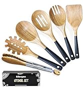 Edergoo Wood Cooking Utensils Set, 6 PCS Wooden Spoons for Cooking Includes Stainless/Wood Kitche...
