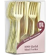 100 Pack Gold Mini Forks - 4 Inch Gold Dessert Forks - Heavy duty Mini Forks For Appetizers, Tast...