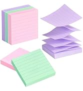 Lined Pop Up Sticky Note 3x3 inch, 6 Pack Accodian Stlye Self-Sticky Notes with Lines, Light Gree...