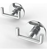 Ruacq Adhesive Double Towel Hook Chrome Round Base Bathroom Robe Self-Adhesive Towel Holder Hand ...