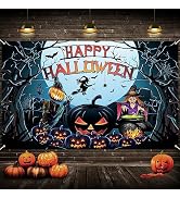 Halloween Banner Background, Happy Halloween Banner Party Decorations, Extra Large Full Moon Pump...