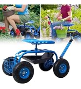 Donext Garden Cart, Outdoor Rolling Garden with Wheels, 360 Degree Swivel Seat, Gardening Stool f...