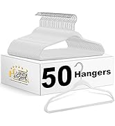 Quality Hangers 50 Pack Non-Velvet Plastic Hangers for Clothes - Heavy Duty Coat Hanger Set - Spa...