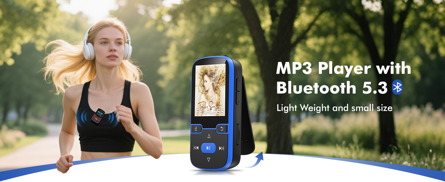 64GB Clip MP3 Player with Bluetooth 5.3, Portable Music Player with Voice Recorder