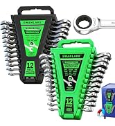 24-Piece Combination Ratchet Wrench Set, Metric (6-18mm) & SAE (1/4''-3/4'') Wrenches Set, 12-Poi...