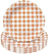 NatNarr 30 Pcs Orange Gingham Plates, 9 Inch Scalloped Fall Plaid Dessert Dinner Plates Orange an...