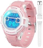 SOCICO Kids Digital Watch for Boys Girls Teens with 2 Interchangeable Straps - 50M Waterproof, 7-...