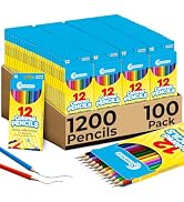 Rosmonde 100 Pack (1200 Count) Colored Pencils Bulk Set, 12 Assorted Pre Sharpened Pencil Colors,...