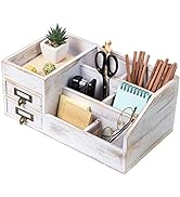 Distressed Rustic Wooden Office Desktop Organizer Shelf Tabletop Home Organizer Storage with Mult...