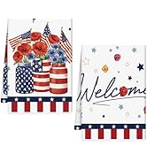 VISSTREE 4th of July Kitchen Towels Set of 4, Absorbent American Flag Stars Patriotic Dish Towels...