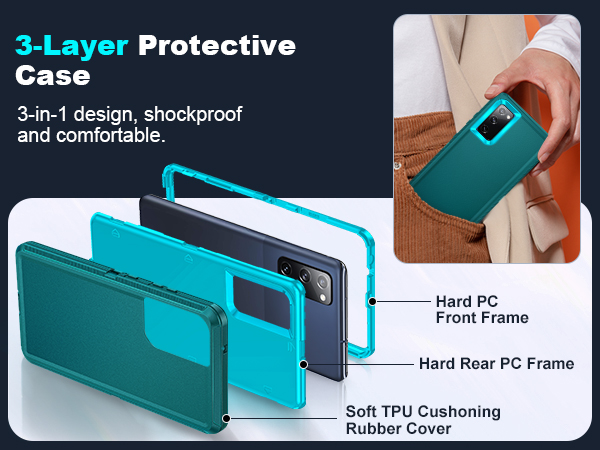 Samsung Galaxy S20 FE Phone Case: with 1Pack Tempered Glass Screen Protector, Heavy Duty 3 in 1