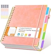 Hardcover Large Spiral Notebook 8.5" x 11" with Removable Dividers Tabs, 300 Pages Leather 5 Subj...