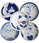 LOVE LOVE JAPAN Dessert Sushi Soy Sauce Salad Small Plate Set Ceramic Cats Design Set of 5 Made I...