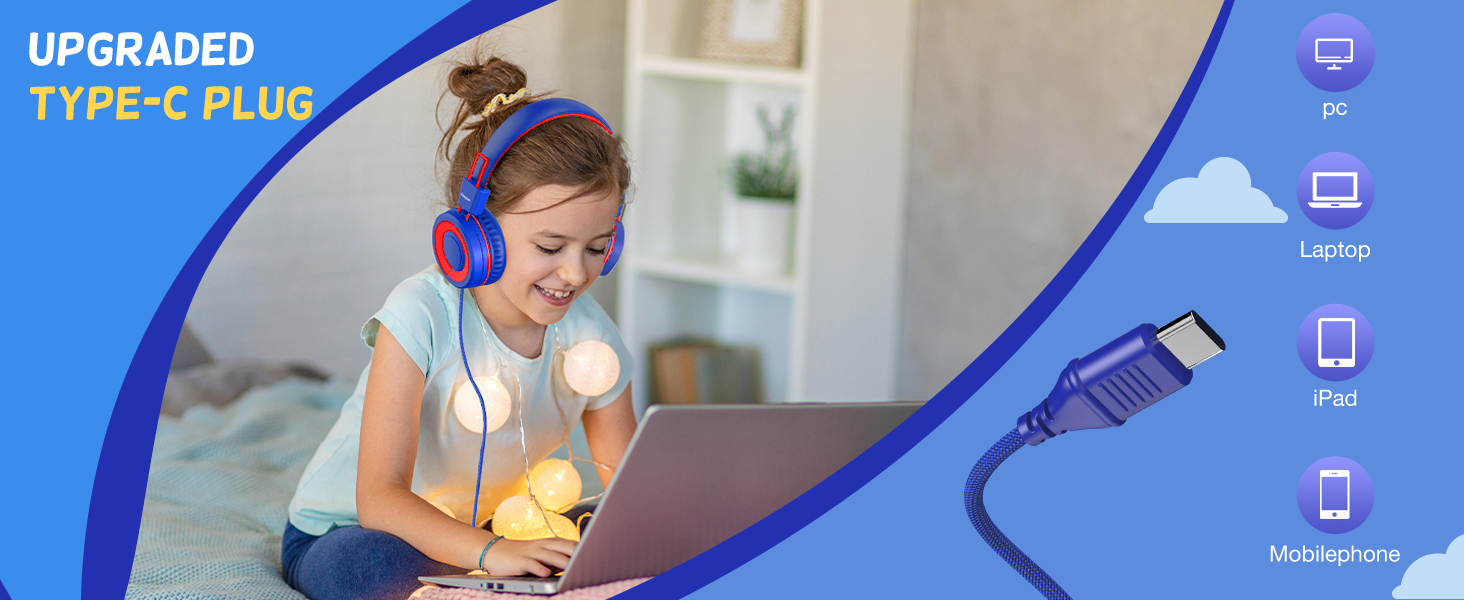 USB Type C kids headphones for school