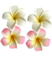 4Pcs White and Pink Hawaiian Frangipani Plumeria Foam Head Flower Party Beach Hair Clip, Hair Cli...
